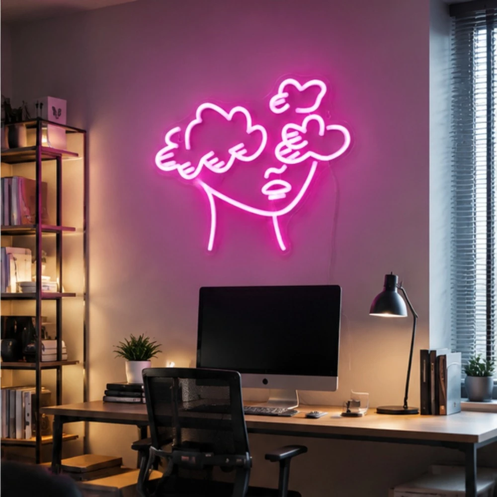 Abstract Art Face LED Neon Sign, USB Dimmable Avant-Garde Wall Decor, Chic Ambient Light for Studio Bar Club Modern Art Gift