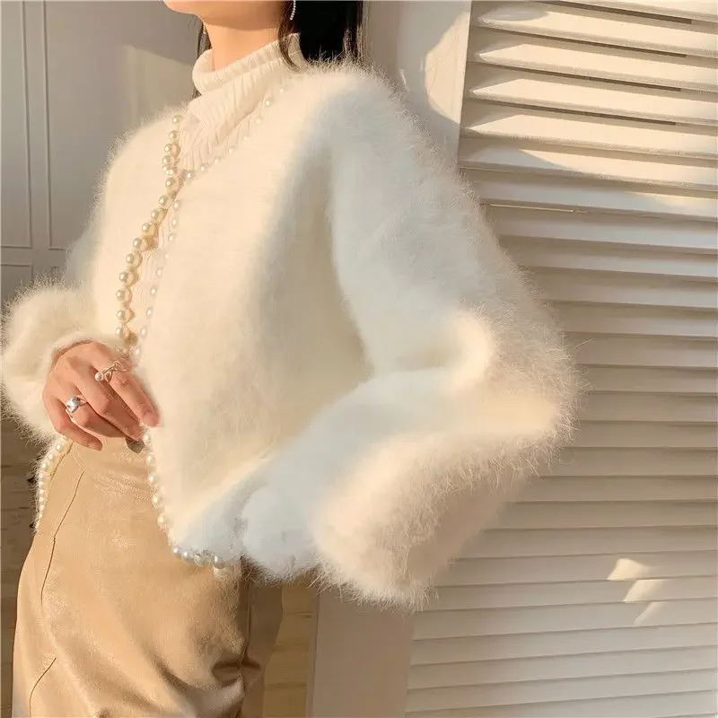 Korobov autunno inverno nuovi maglioni di perle dolci Cardigan a maniche lunghe in maglia coreana O collo Cardigan da donna elegante Vintage