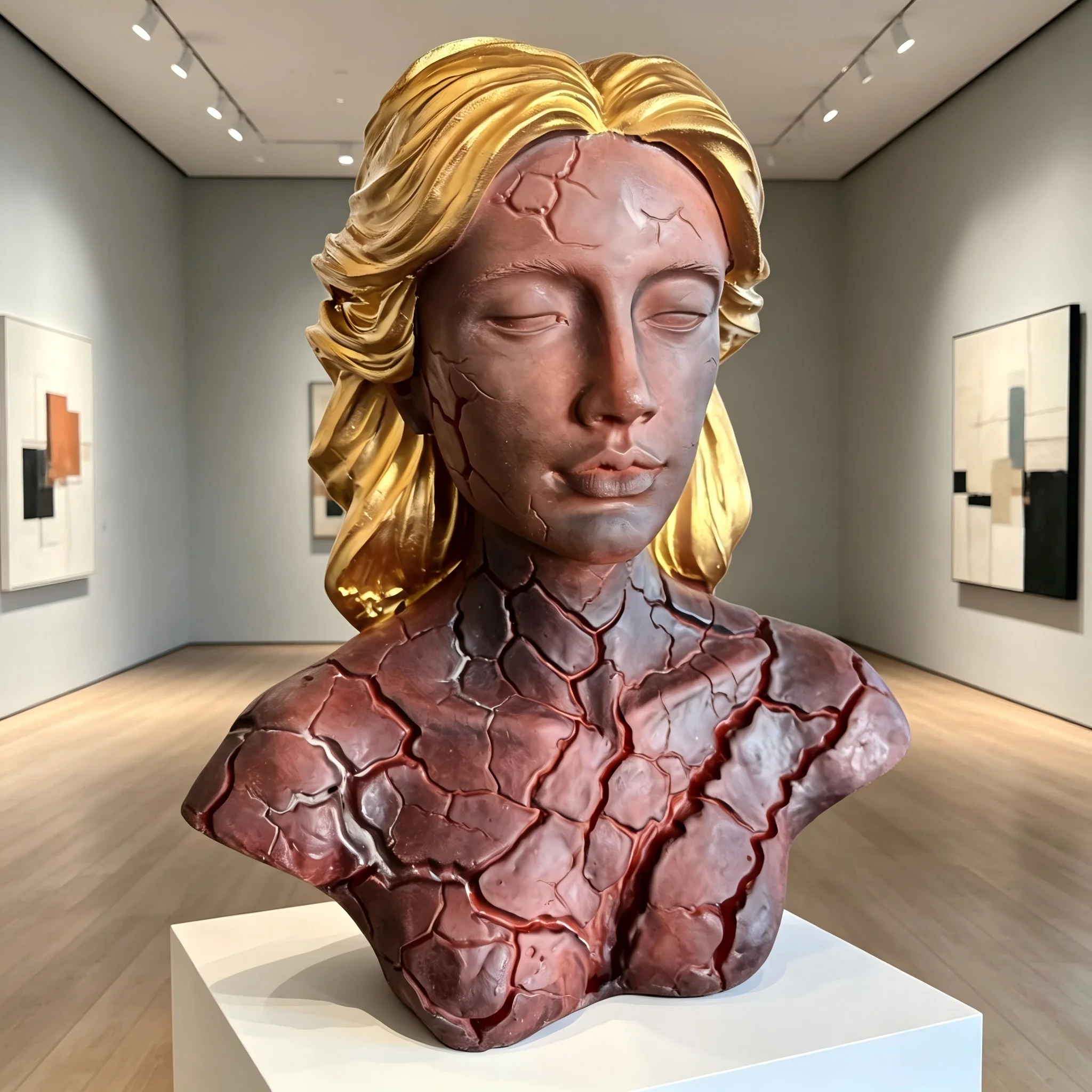 Aesthetic Cracked Woman LED Lamp Resin Sculpture Lava Glow Bust Statue Home Bedroom Decor - view 2