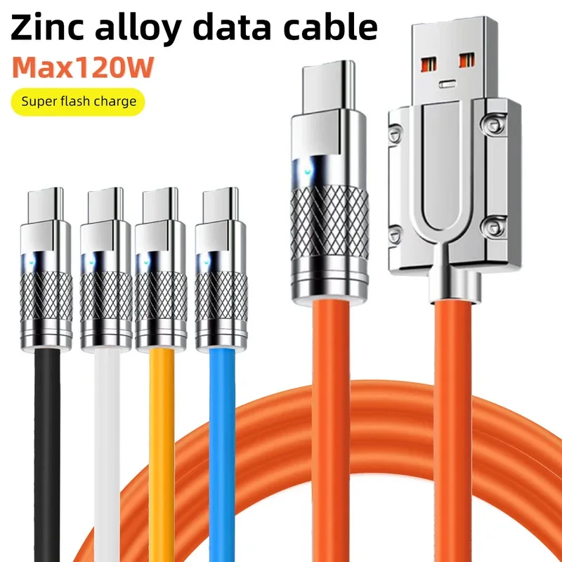 

120W 6A Super Fast Charge Type-C Liquid Silicone Cable Quick Charge USB C Lines For Xiaomi Huawei Samsung USB C Phone Data Wire