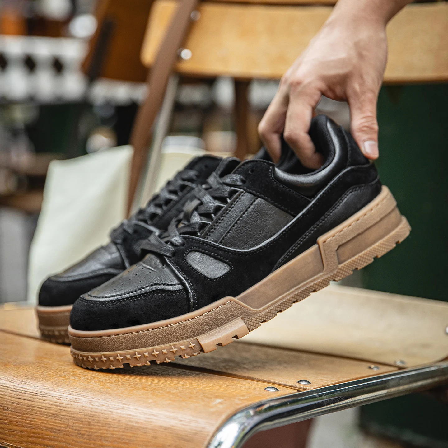 

Mr.A Brand Men's Autumn and Winter Fashion Trendy Men's Shoes Thick-Soled Casual Lace-Up Casual Distressed Black Shoes Winter Shoes Casual Sneakers