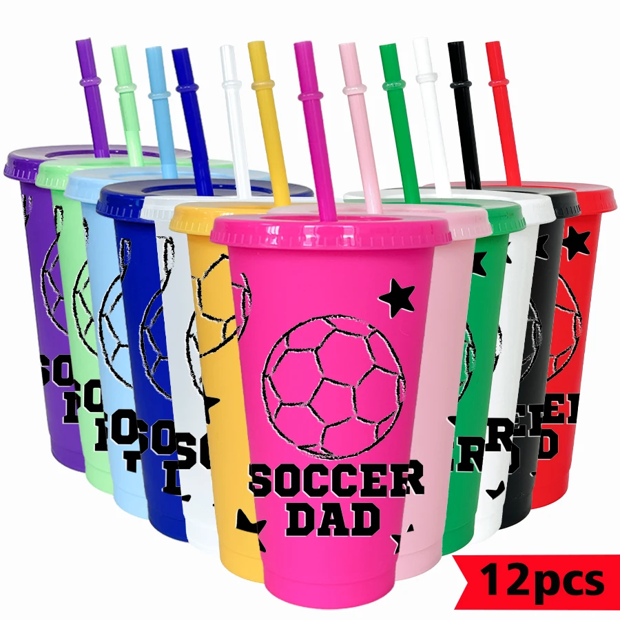 12pcs/set Football Star Pattern 26oz Colored Plastic Party Cold Cup for Birthday/back-to-school Gift Gameday Drinkware