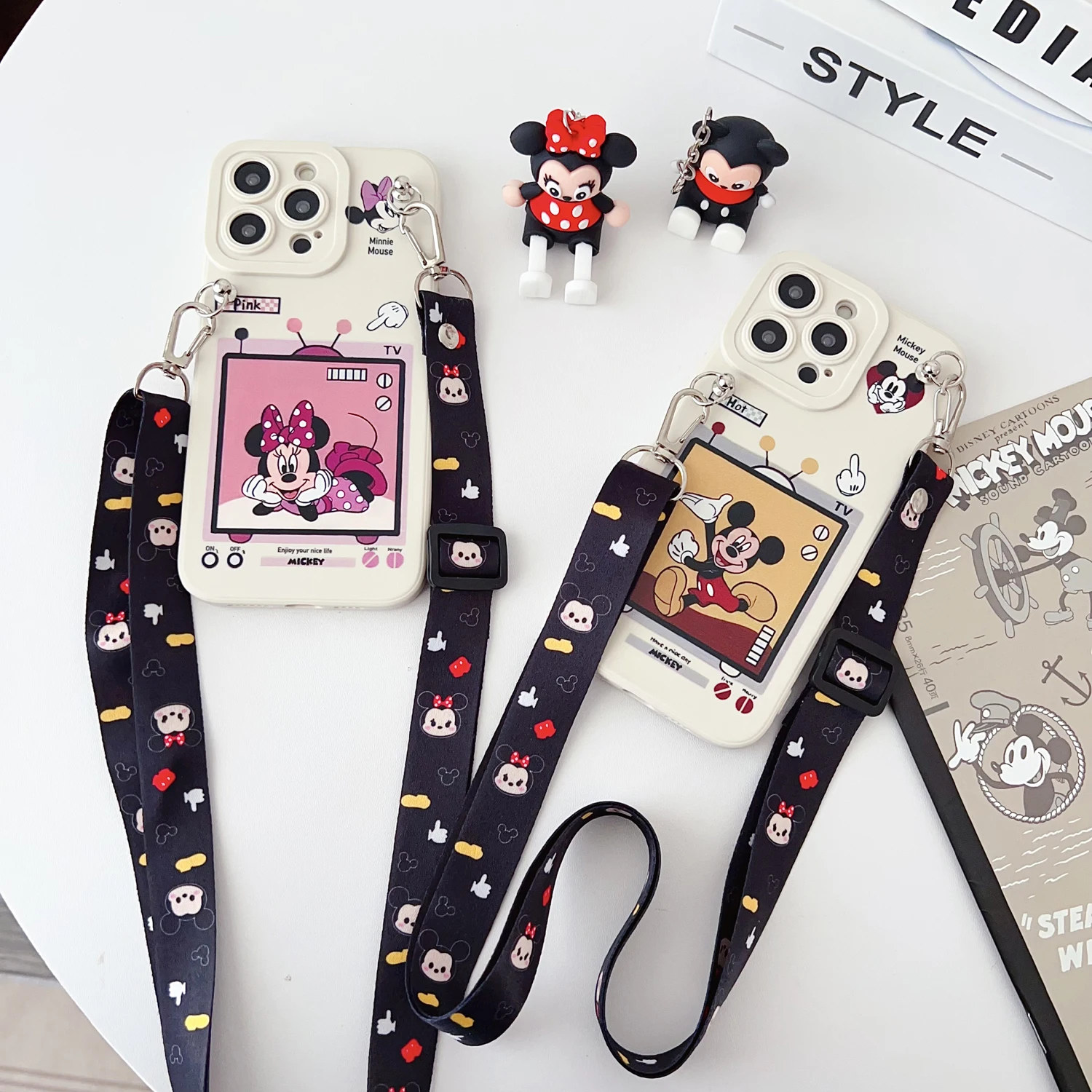 สําหรับ Samsung Galaxy A16 A06 A26 A56 A04E A05 A05s A15 A25 A35 A55 ทีวี Minnie กรณีผู้ถือเชือก