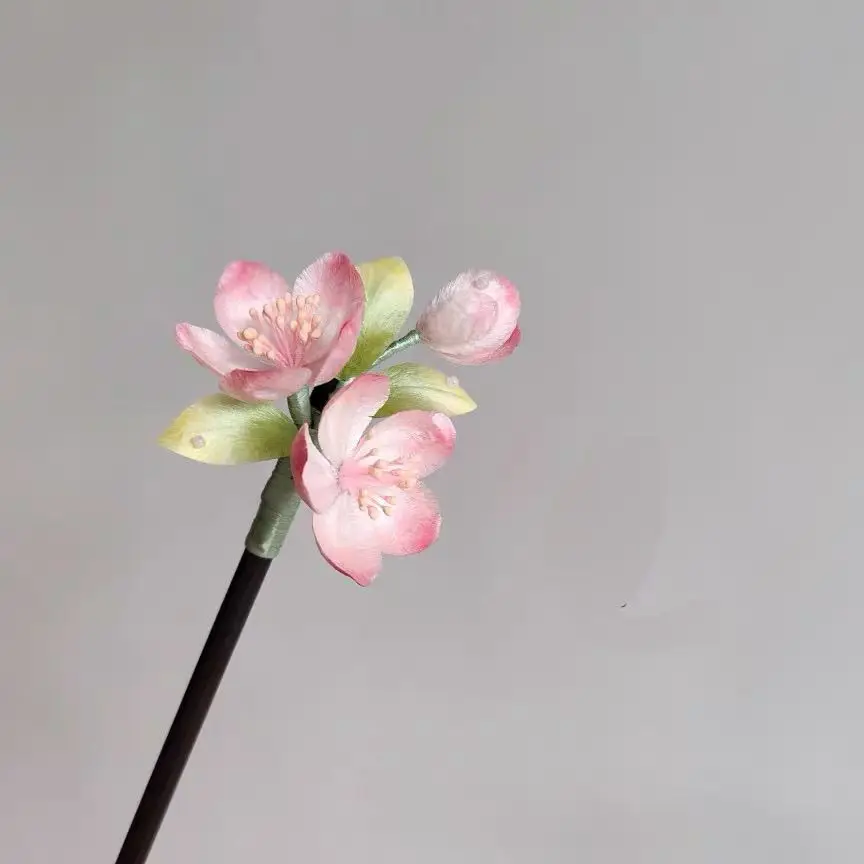 Traditional Chinese Handmade Velvet Flower Hairpin Blessing Peach Blossom Hair Stick For Hanfu Cheongsam Cosplay Party Daily Hai