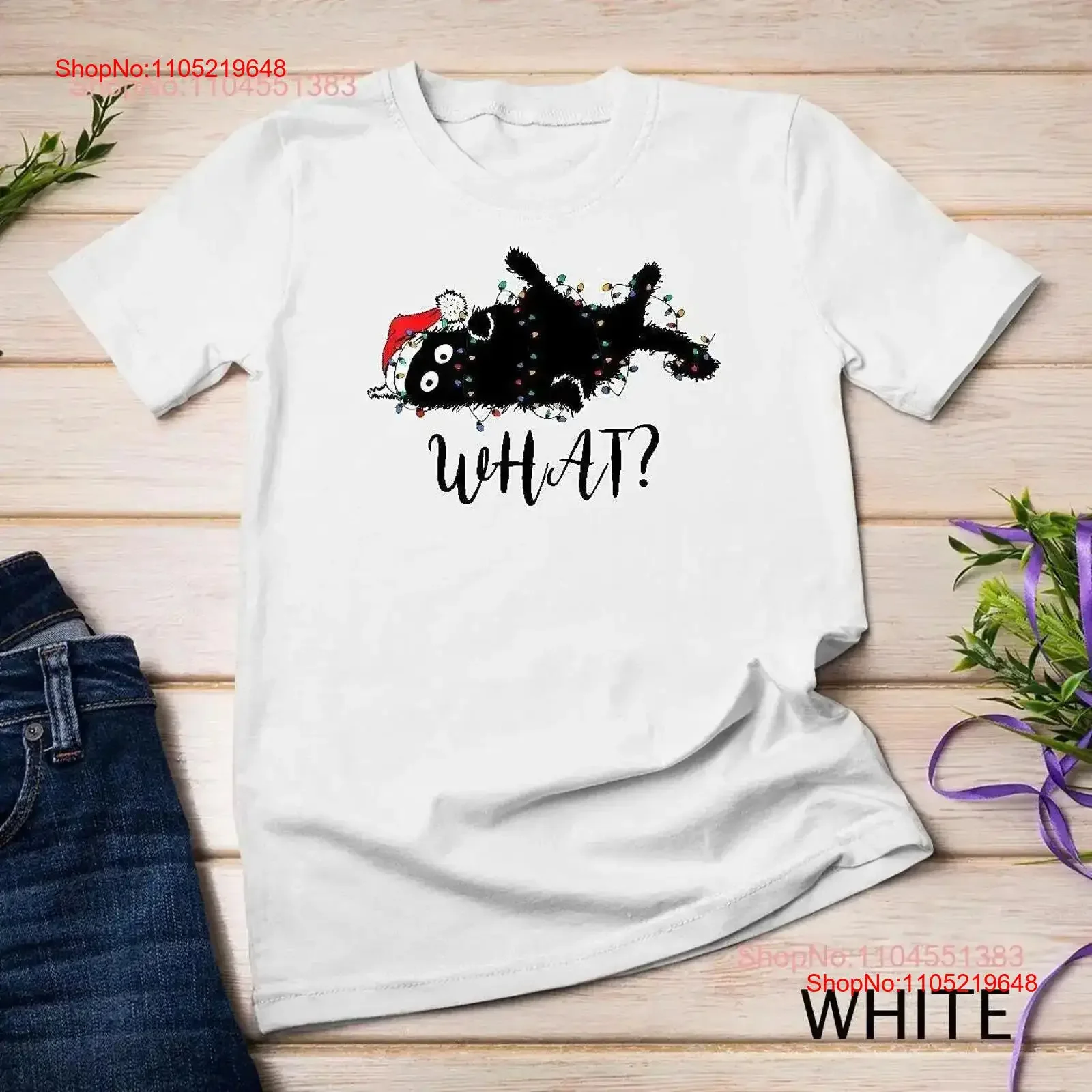 

Cat What T Shirt Funny Merry Christmas Quote Cats Tangled in Lights vintage Washed Slightly homme Unisex Versatile Casual