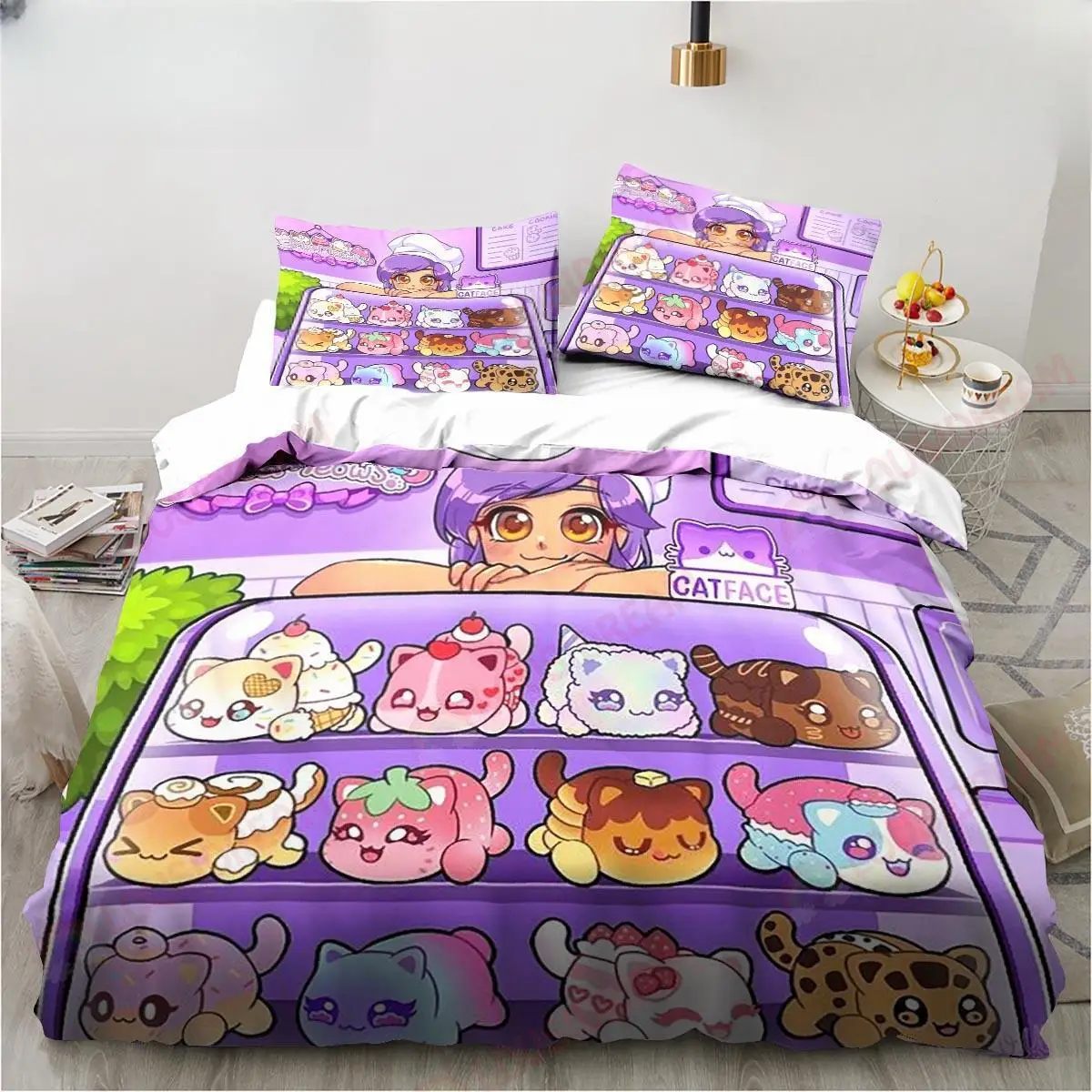 New Cartoon Game Cute Aphmau with Wings Bedding Set Sheet King Twin Double Child Bedding Set Mircofiber or Polyester Duvet Cover