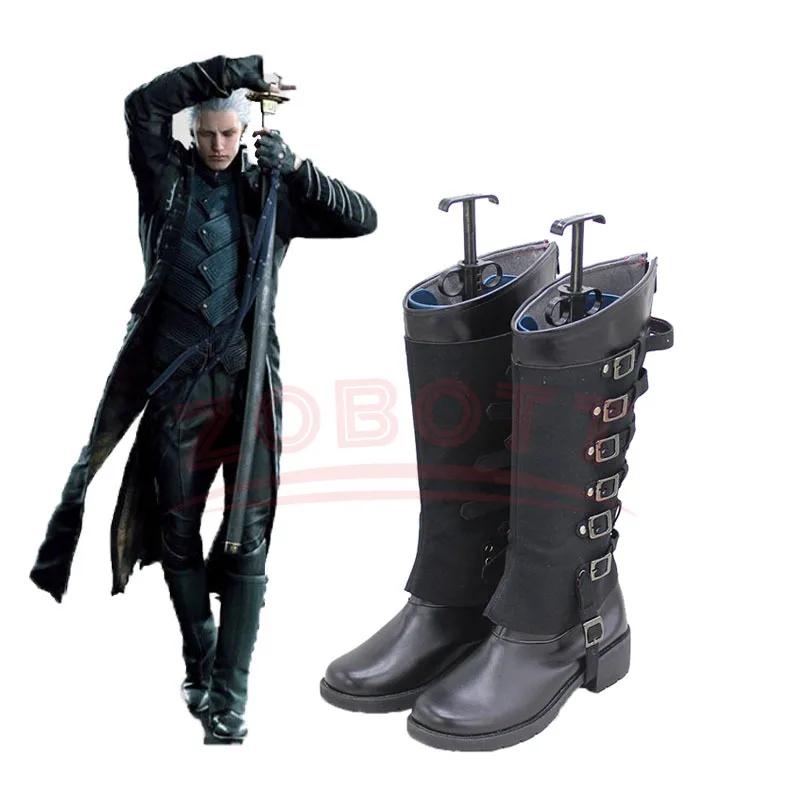 

Anime Vergil Cosplay Shoes Black PU Leather Shoes Halloween Carnival Boots Cosplay Wig Prop Devil May Cry Vergil Cosplay Boots
