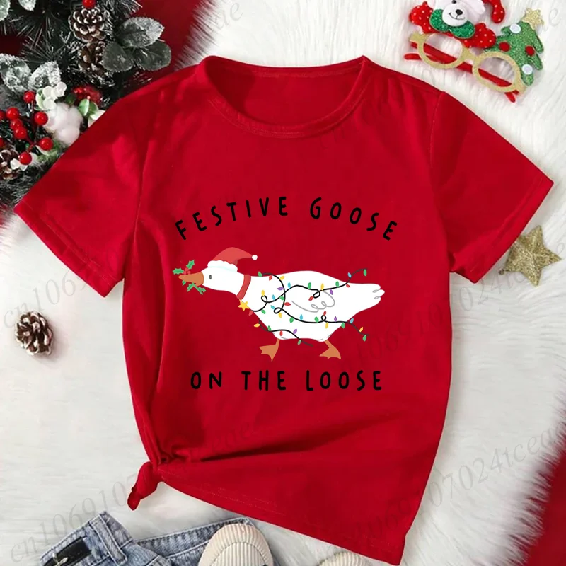 Bonito feliz natal rena impressão camisetas vermelhas para mulheres casual manga curta o-pescoço camisetas femininas festa de natal topos