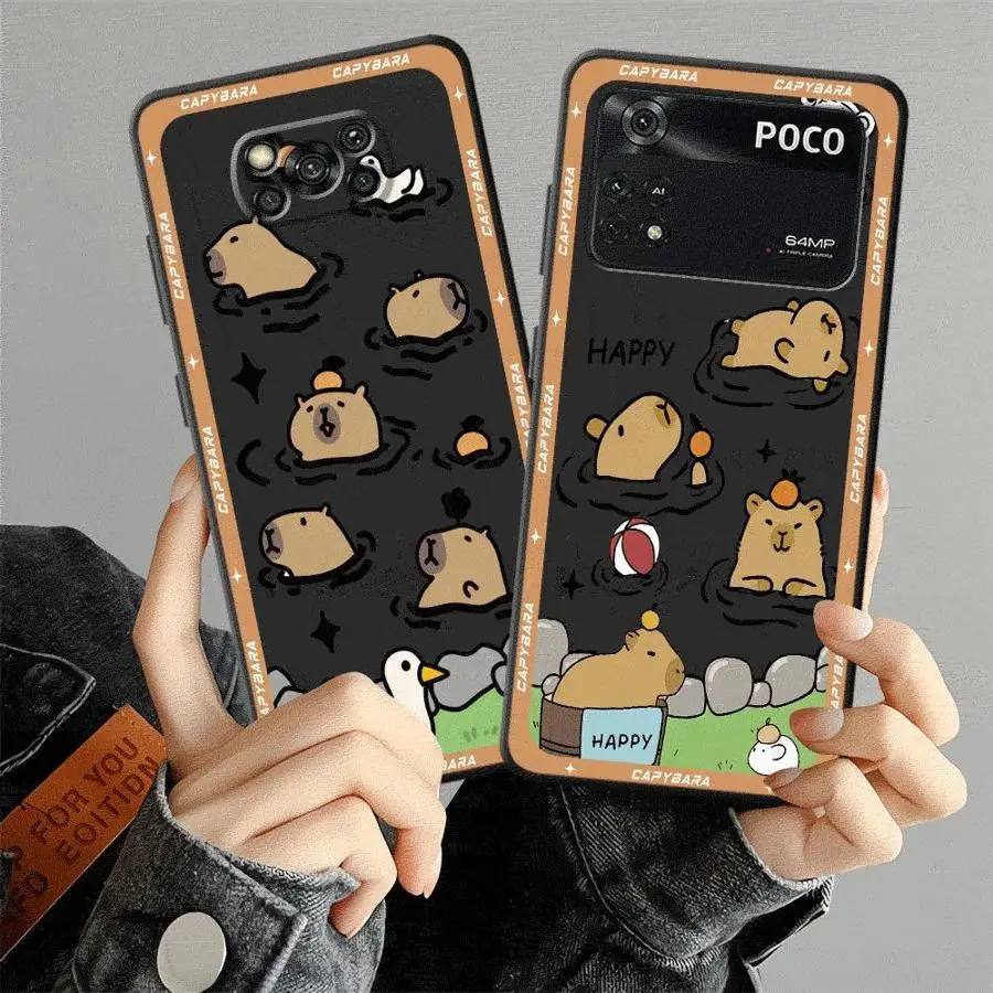 لطيف الكرتون كابيبارا الأسود لينة غطاء الهاتف القضية ل Xiaomi Poco M5 F1 C71 C61 F3 C75 X3 X4 X5 X7 Pro C40 C50 M3 M4 M7 Pro