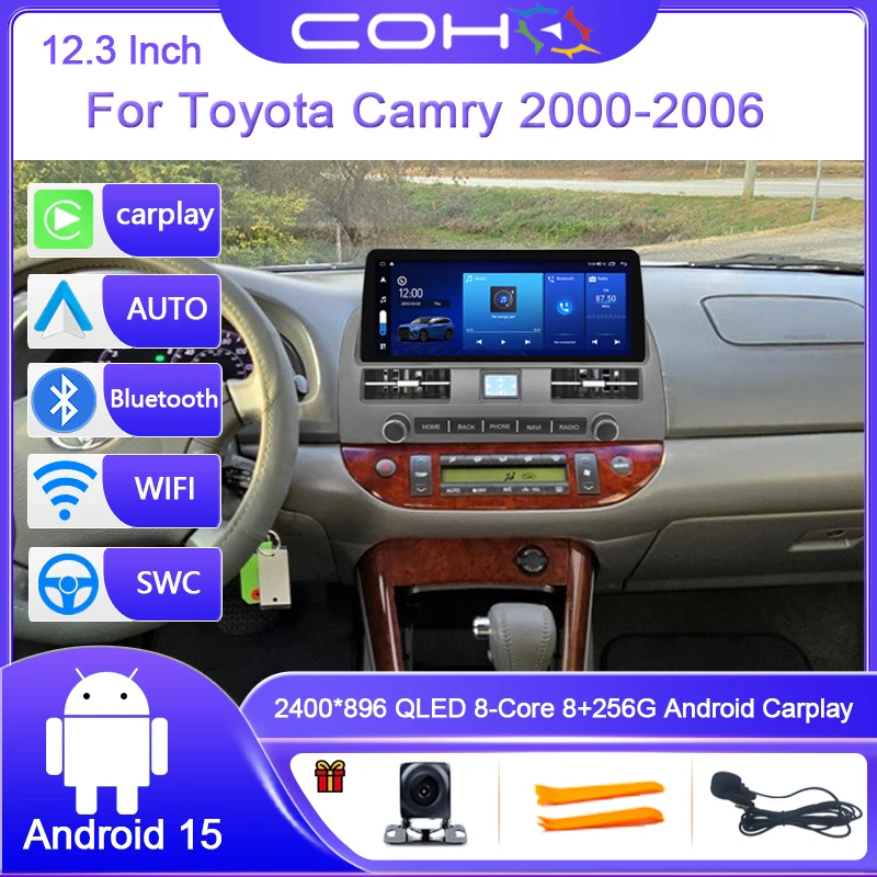 

12.3 Inch For Toyota Camry 2000-2006 Android 15 8-Core 8G+256G Car Multimedia Player Stereo Receiver Radio GPS 4G WIFI Carplay