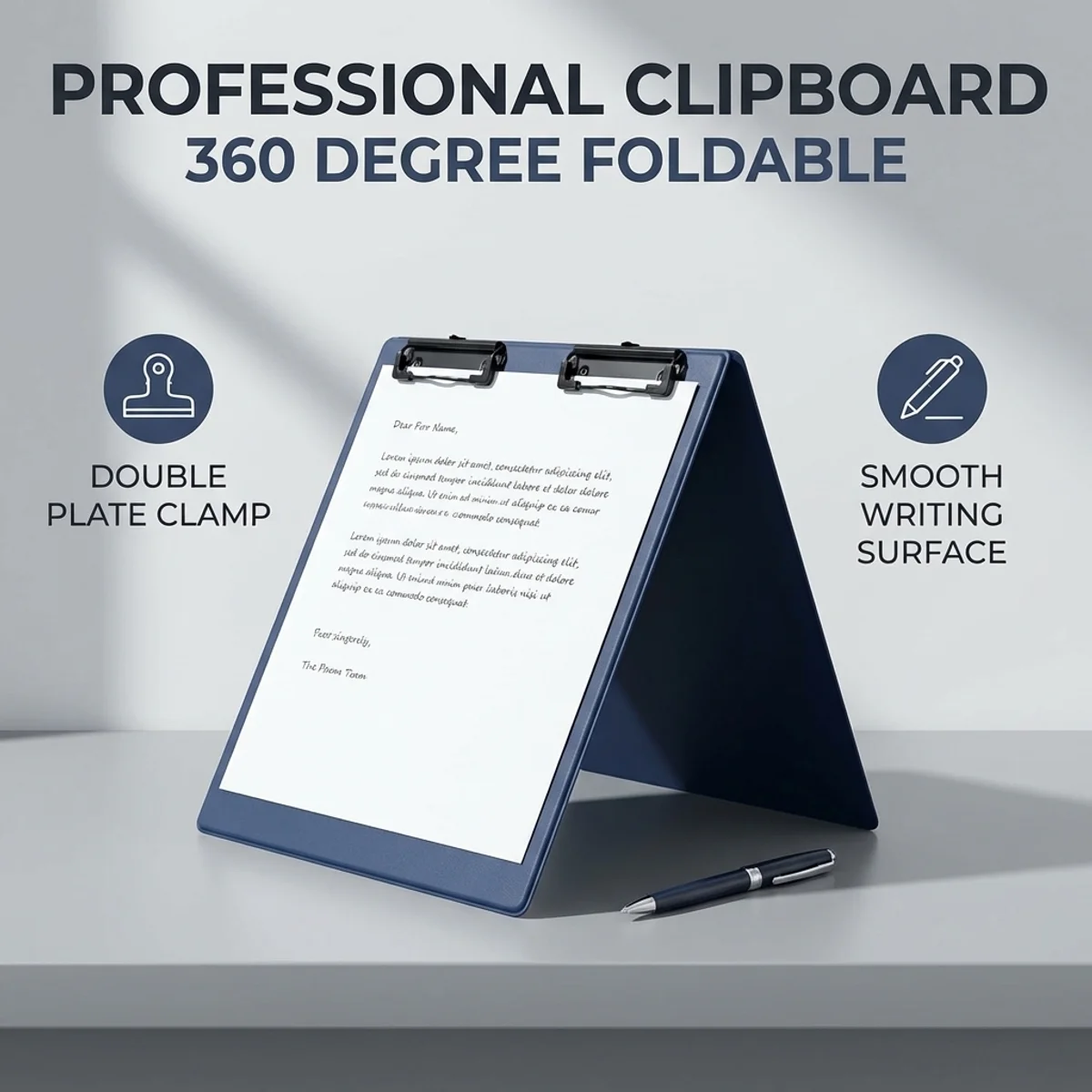 Foldable Double Clipboard, Professional Writing Board with Strong Metal Clip & Anti-Slip Texture, Portable for Office School