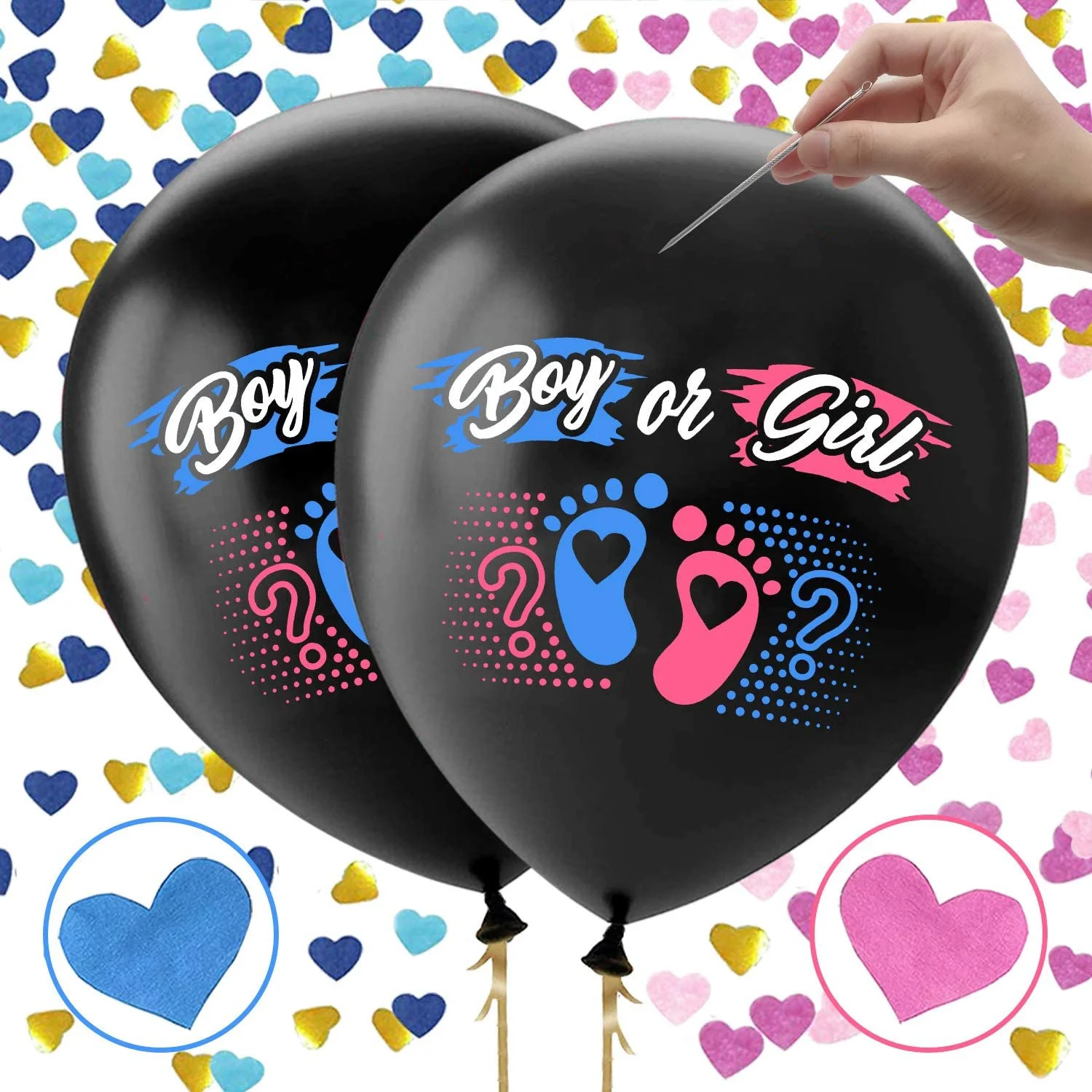 Geschlechtsenthüllungsballons mit Konfetti, 2 Stück – 36 Zoll große schwarze Ballons für Jungen oder Mädchen, für die Geschlechtsenthüllungsparty, Babyparty-Dekoration