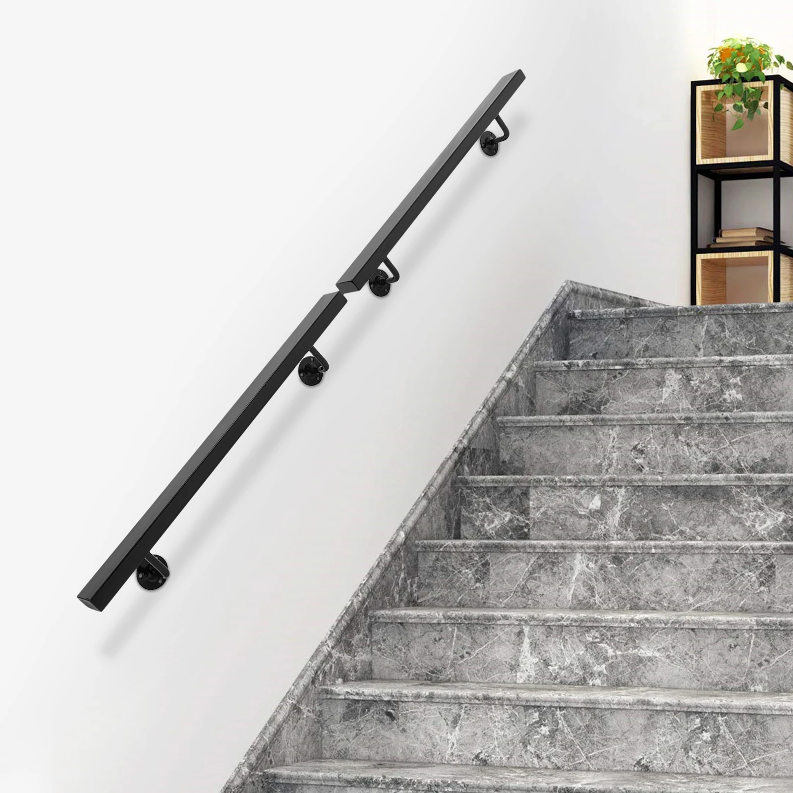 

Black Stainless Steel 5FT Rectangular Stair Handrail Load 200 Pounds Wall Mounted Handrail Anti-skid Railing