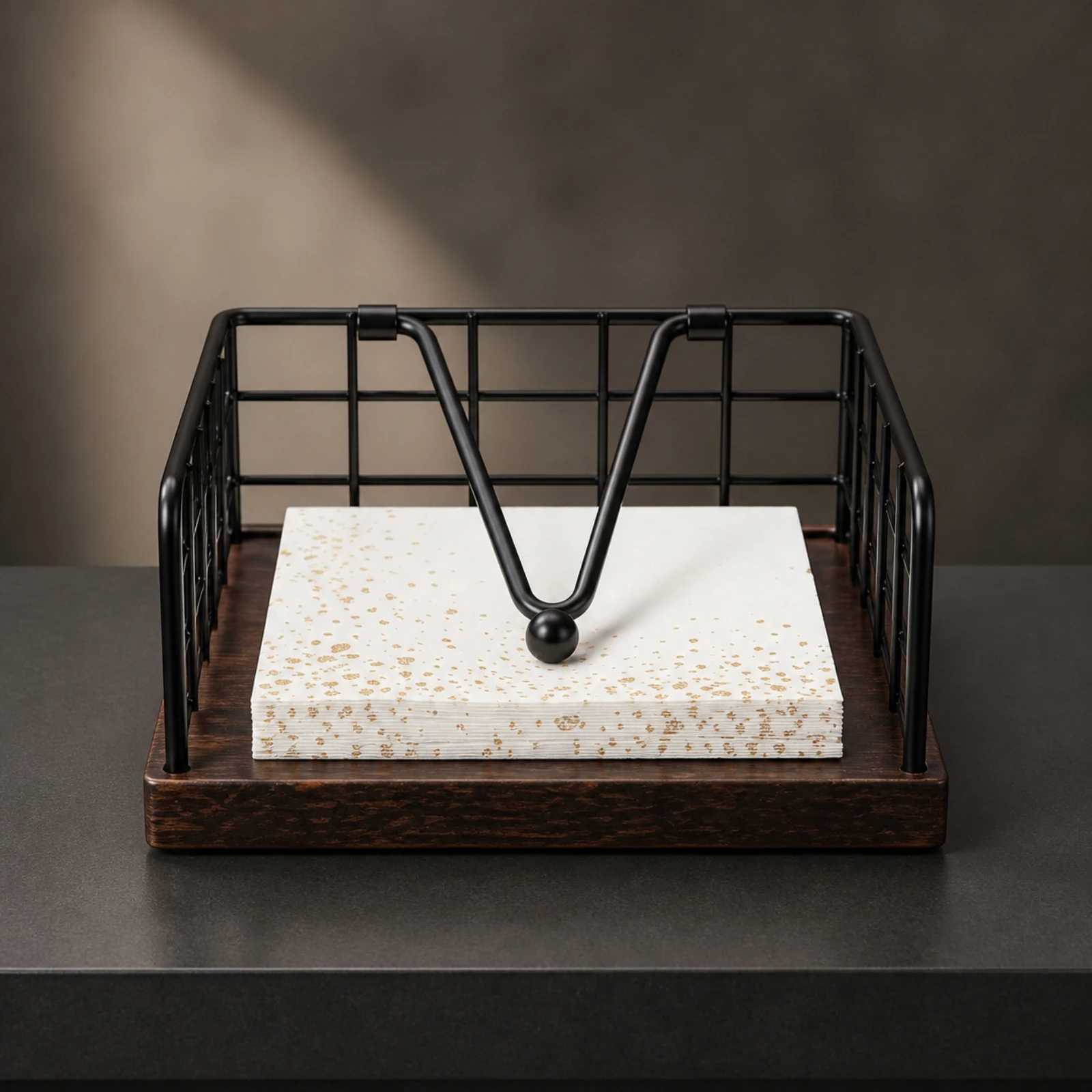 Square Napkin Holder Long-Lasting Freestanding Napkin Holder with Metal Frame Sturdy Modern Minimalist for Dining Table