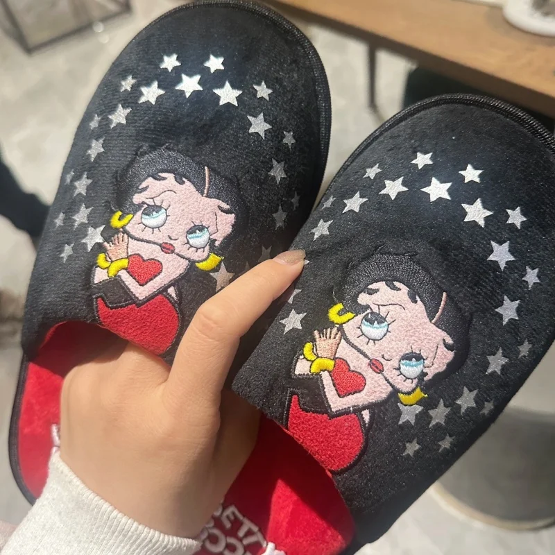 Betty Boop Slippers Anime Plush Slipper Cute Cartoon Women Comfy Warm Home Shoes Kawaii Anti Skid Soft Outdoor Slippers