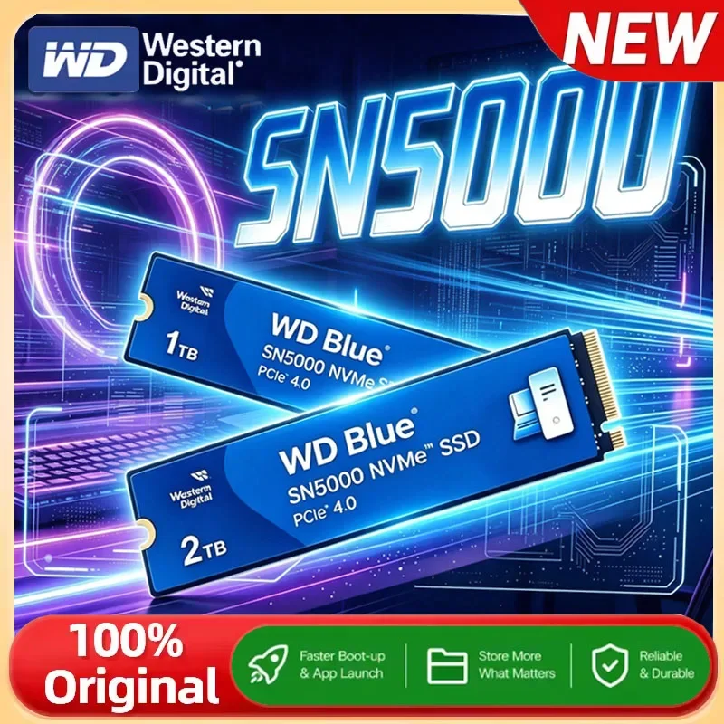 Western Digital SN5000 WD Blue 1T 2T PCIe Gen 4.0 NVMe M.2 2280 Internal SSD Hard Drive for Laptop Gaming Desktops