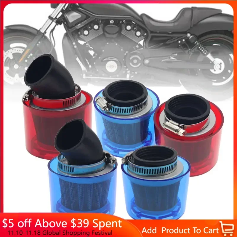 32/35/38/42/48-50mm Bend Elbow / Stright Motorcycle Air Filter Cleaner Fits 50cc-250cc ATV Pit Dirt Bike Splash Proof