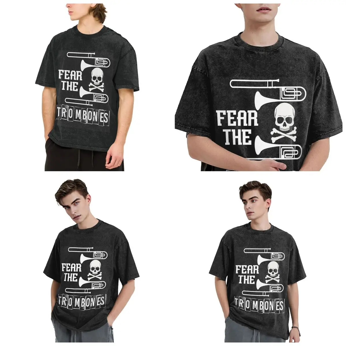 Fear The Trombones Hip Hop Short Sleeve T-Shirts Washed Tops Tees Streetwear T Shirt Harajuku for Men Women