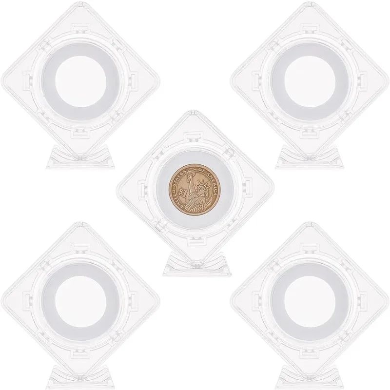 

5 комплектов акриловой подставки для монет для монет 8 размеров диаметром 0,7 ~ 1,6 дюйма, квадратный прозрачный держатель для монет, коробка для монет