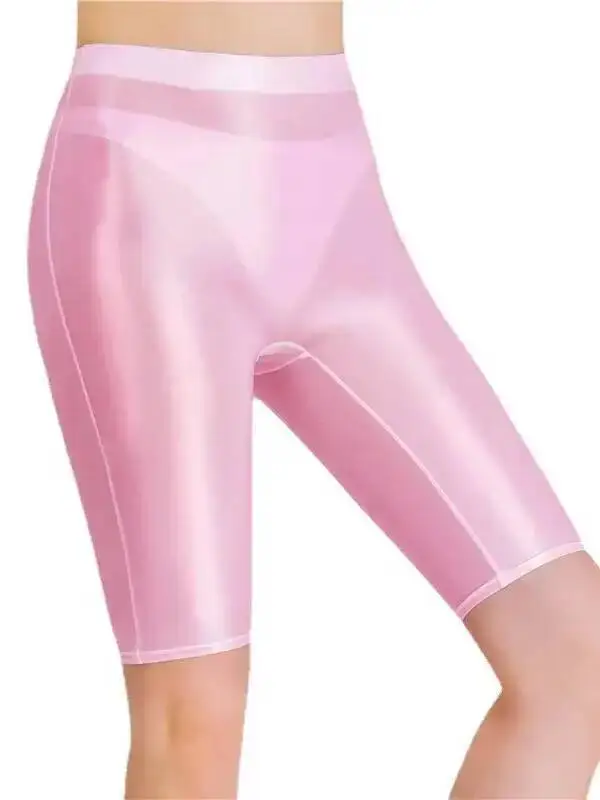 New Oil Glossy Mesh Seven Points Shorts Sexy Yoga Pants High Elasticity Perspective Korean Style Women Fashion Polychrome 4HOA