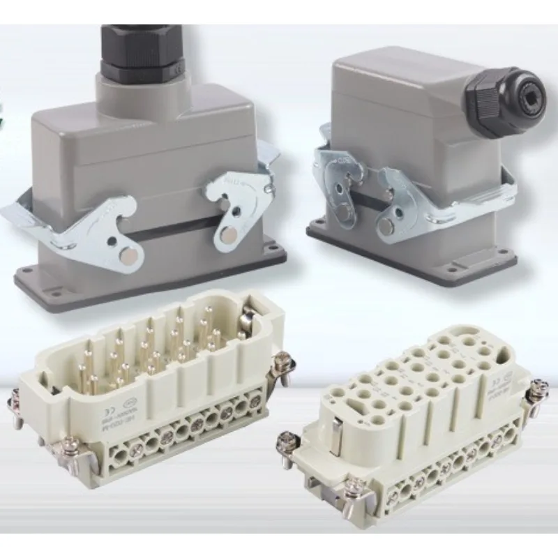 HDC HE Series Rectangular Heavy Duty Connector, 6/10/16/24 Pin Male Female Waterproof Industrial Plug Socket, 16A 500V IP65