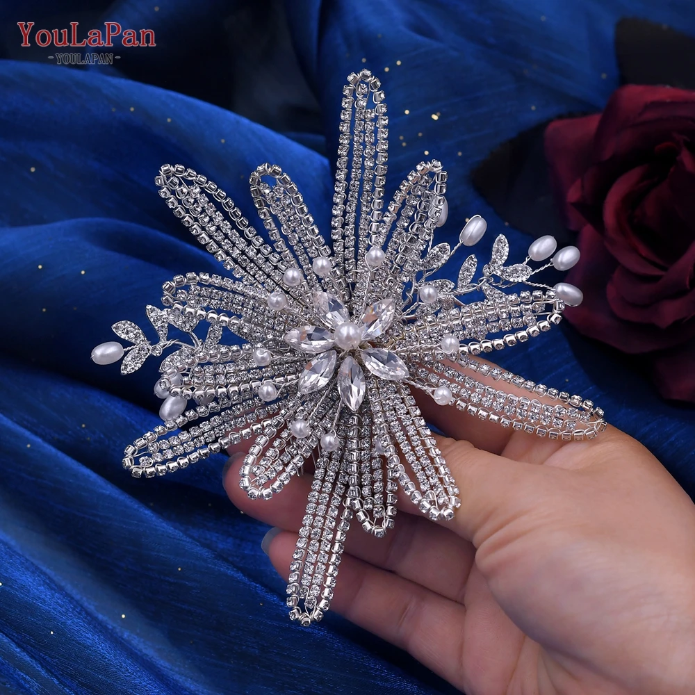 YouLaPan 3PCS Flower Hair Comb Setting Luxury Bride Headpieces Handmade Rhinestone Flower Head Comb Hair Accessories HP473