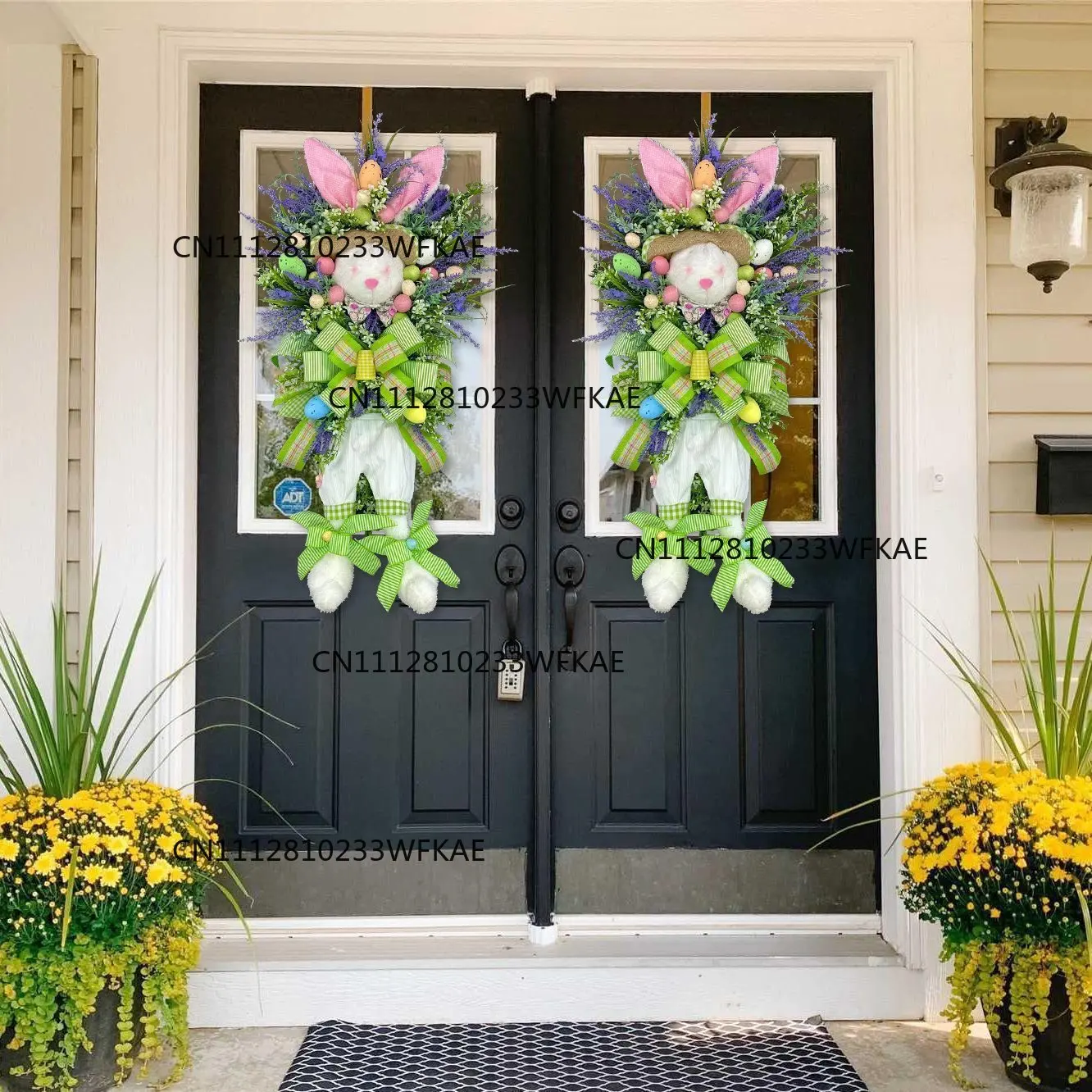 2PCS front door Easter bunny wreath Easter cartoon theme simulated plant door hanging decorations