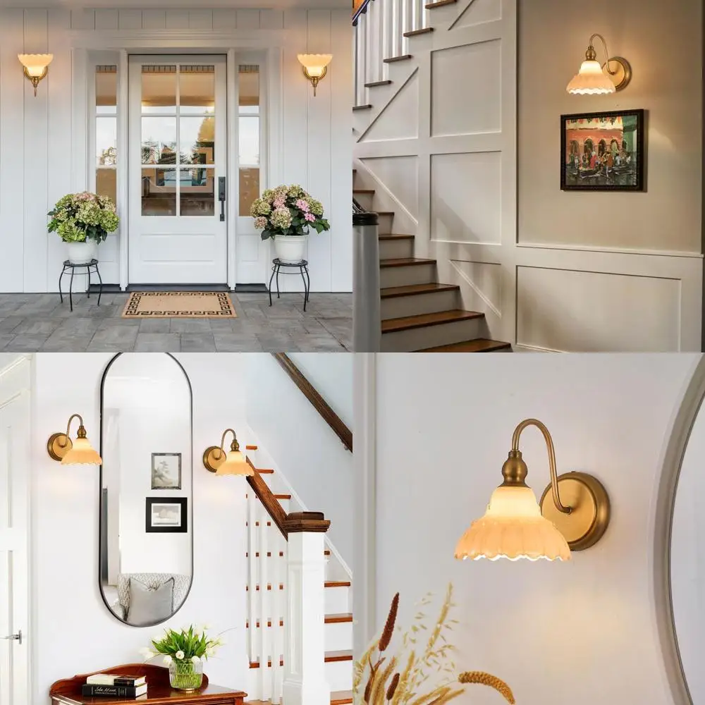 

Vintage White Glass Wall Sconce for Bedroom, Bathroom, Living Room, and Hallway Lighting