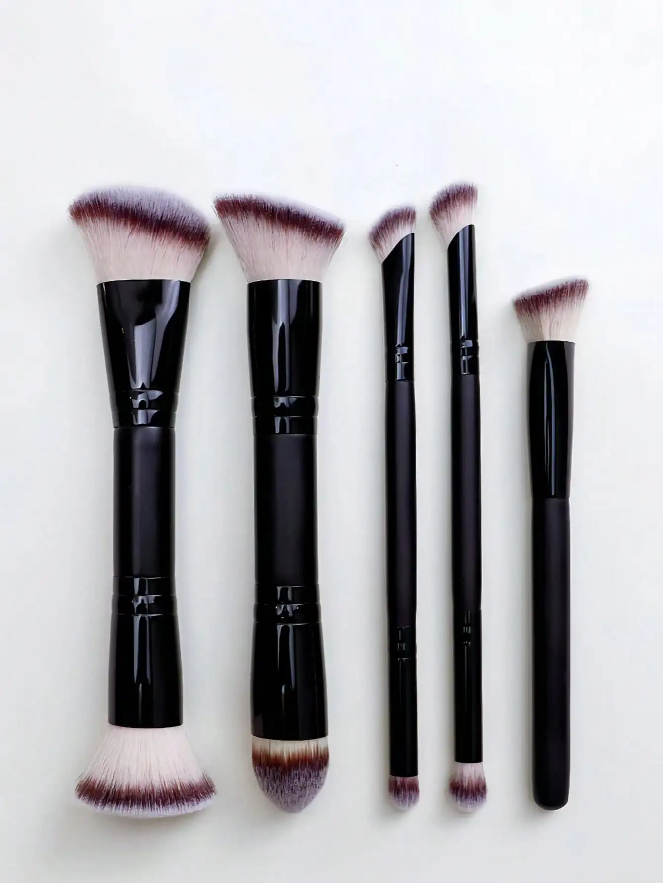 5-Piece Double-Ended Professional Facial Makeup Brush Set (with Paper Box), Including Angled and Flat Foundation Brushes, Contour Brushes, Blush Brushes, Loose Powder Brushes, Eyeshadow Brushes, Concealer Brushes, Highlighter Brushes, Blending Brushes, Makeup Tools with Soft Fibers, Easy to Carry, Travel Set, Gift for Women and Girls