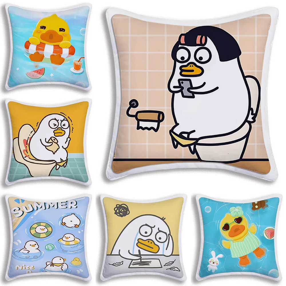 

Hot Anime cute Lucky Duck Pillow Covers Cartoon Sofa Decorative Home Double-sided Printing Short Plush Cute Cushion Cover