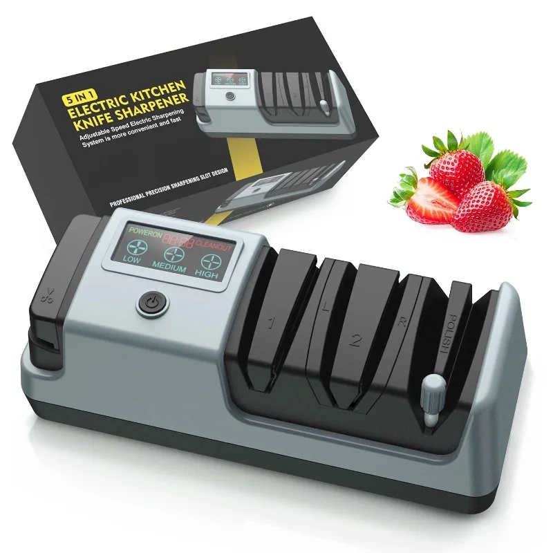 

YOORLEAY 5 в 1, электрическая точилка для ножей-3, электрические точилки для ножей с регулируемой скоростью вращения для кухонных ножей