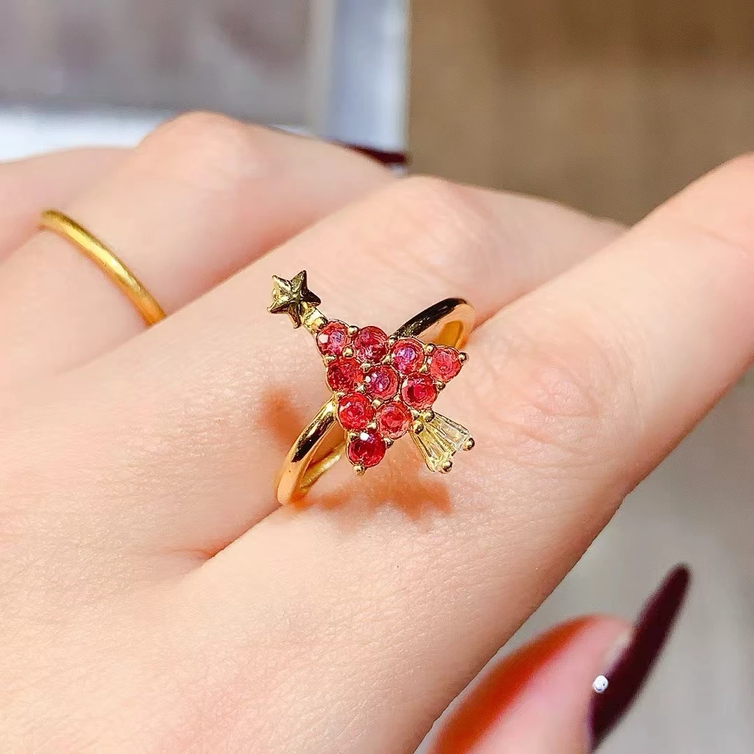KJJEAXCMY S925 Pure Silver Exquisite Inlaid Natural Myanmar Newly Burned Ruby Women's Ring High Clarity Gems Support Testing