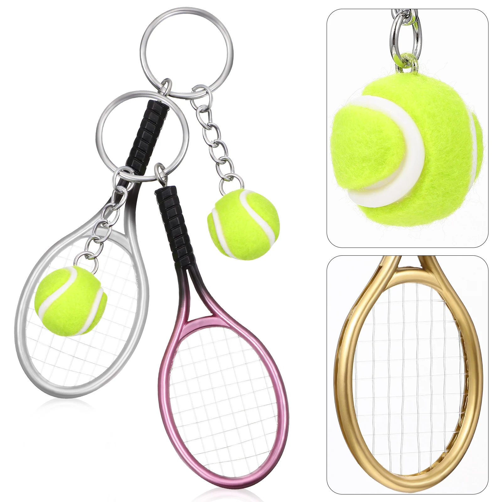

24pcs Mini Racket Key Chains Realistic Tennis Ball Key Ring Holder Pendant For Gift Lightweight Portable Charm For Bag Pocket Id