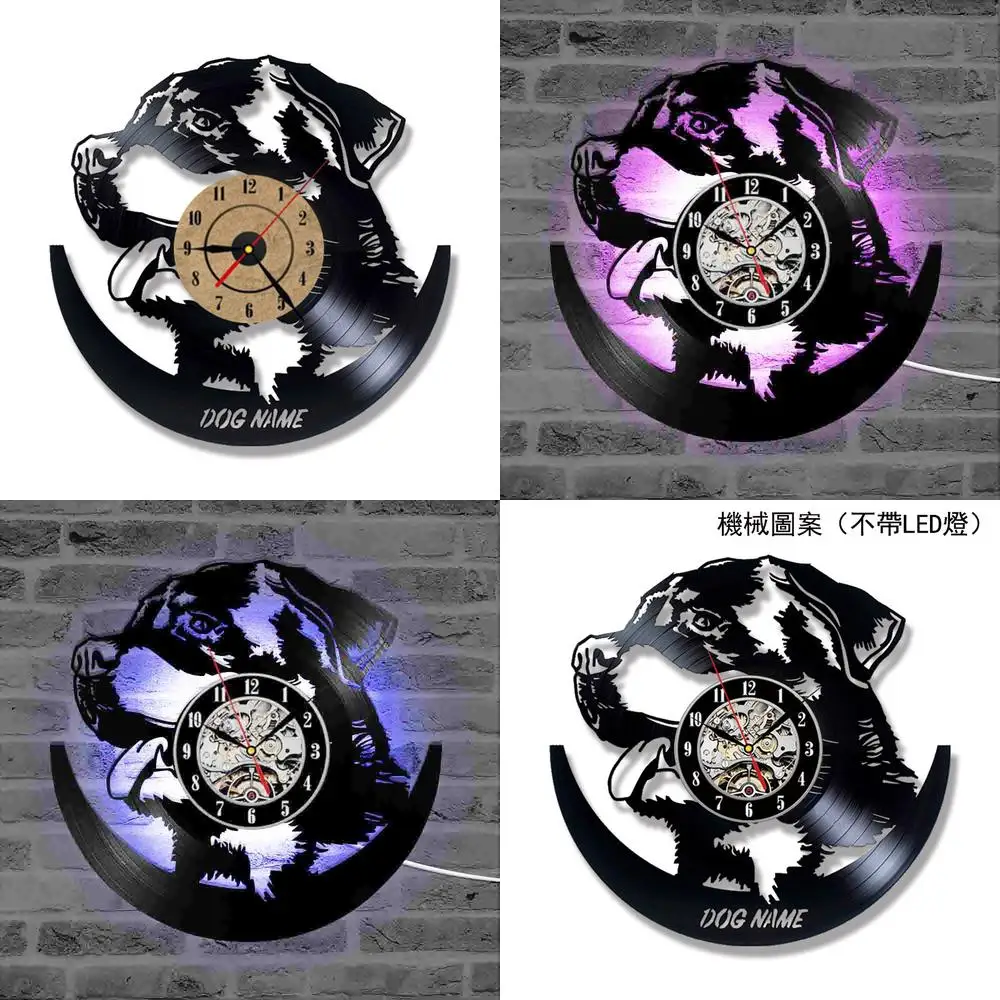 Hollow Out Rottweiler 3D Record Clock Modern Wall Art Vinyl Material Animal Silhouette Home Decor Hanging Clock
