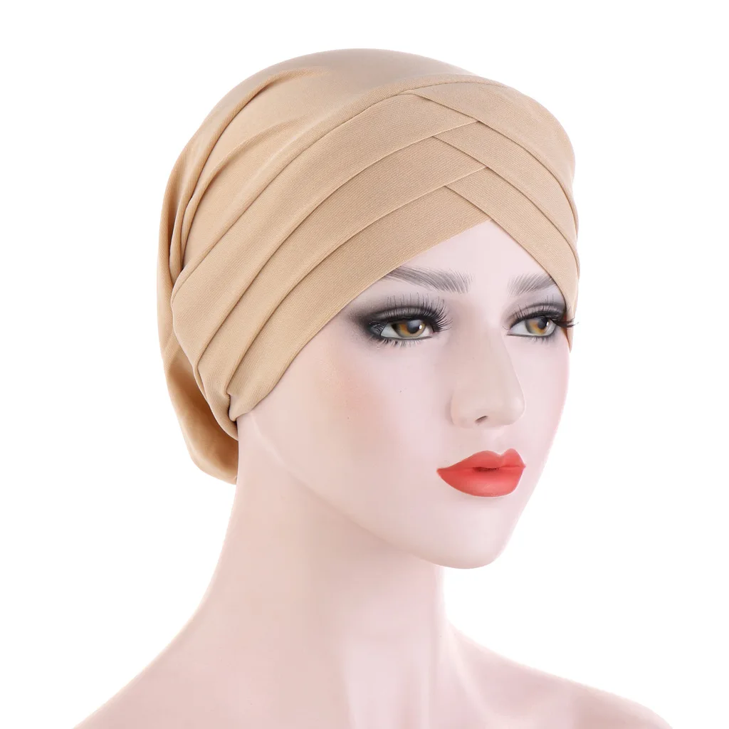 Muslim Jersey Hijab Turban Cap Forehead Cross Soild Color Turbante Hat Islamic Headwear India Bonnet for Women Inner Hijab Caps