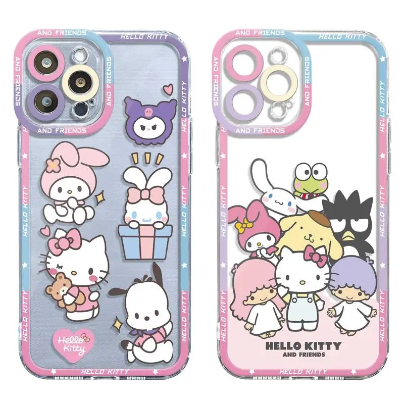 Aoger Sanrio Cinnamoroll kuromi Hello Kitty Phone Case for Apple iPhone 14 12 13 11 Pro Max Mini Funda Liquid Transparent Cover