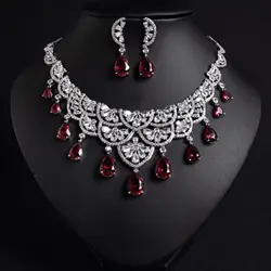 European and American Banquet Jewelry, Zircon Heart Earrings Necklace Set Women's Pendant