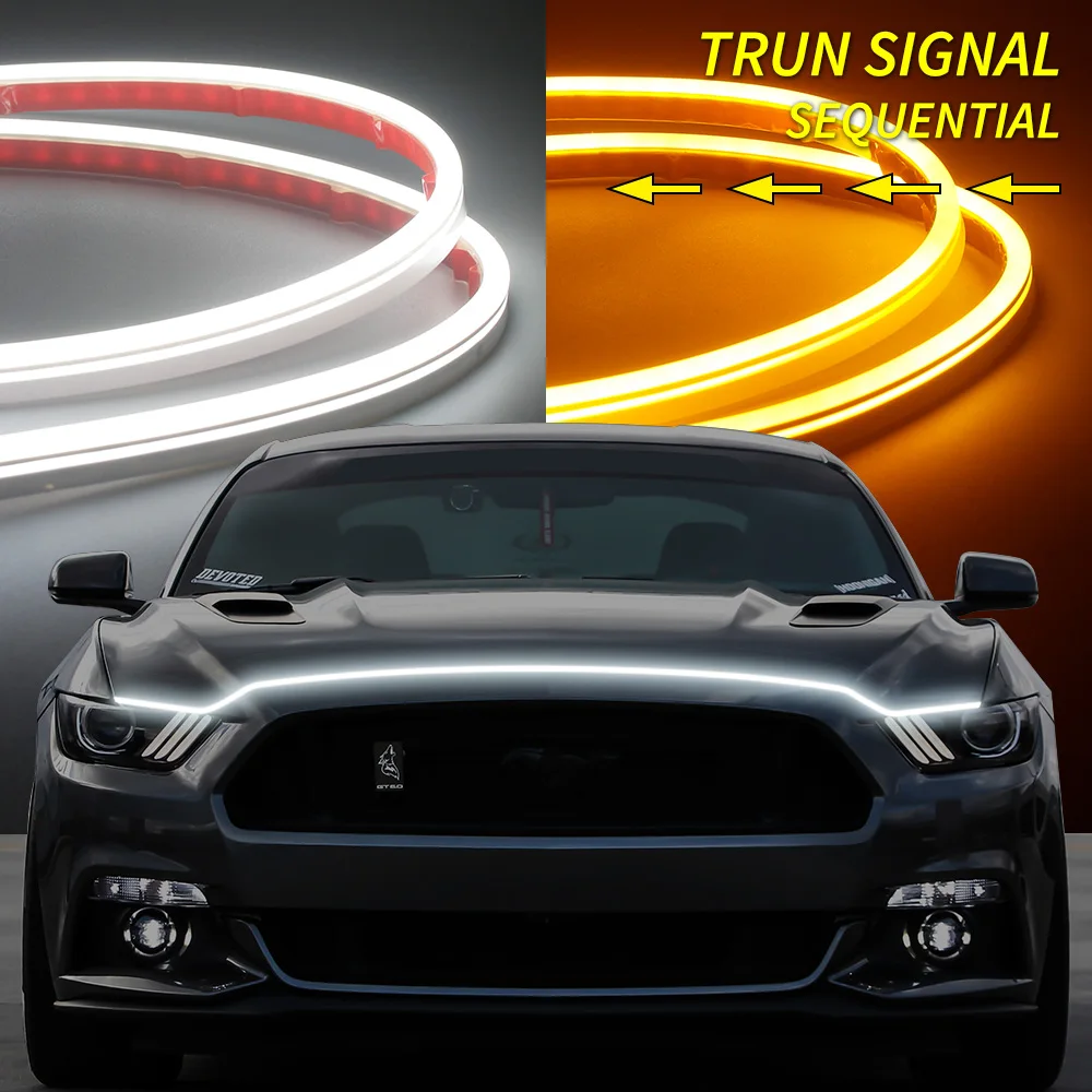 

LED Car Hood Light With Turn Signal Yellow Scan Starting DRL Dynamic Daytime Running Lights Auto Decorative Ambinet Lamp 12V