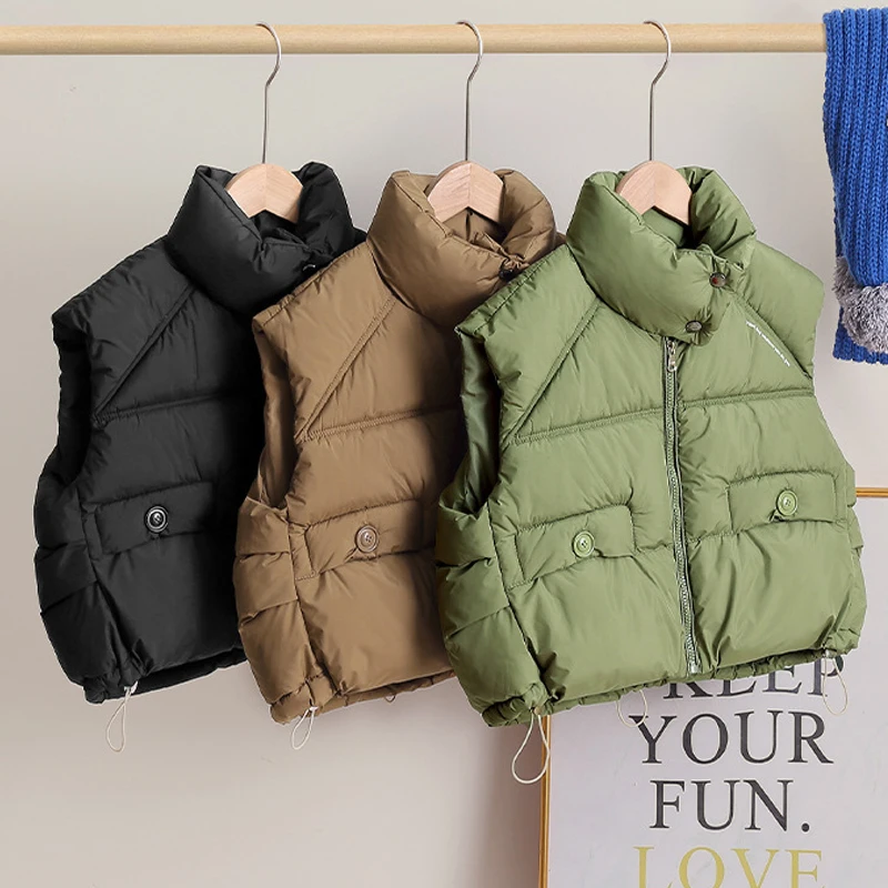 Children Vest Winter Thickening Warm Boys Girls Korean Version Fashion Joker Down Sleeveless Jacket Kids Clothing 3-9 Years Old