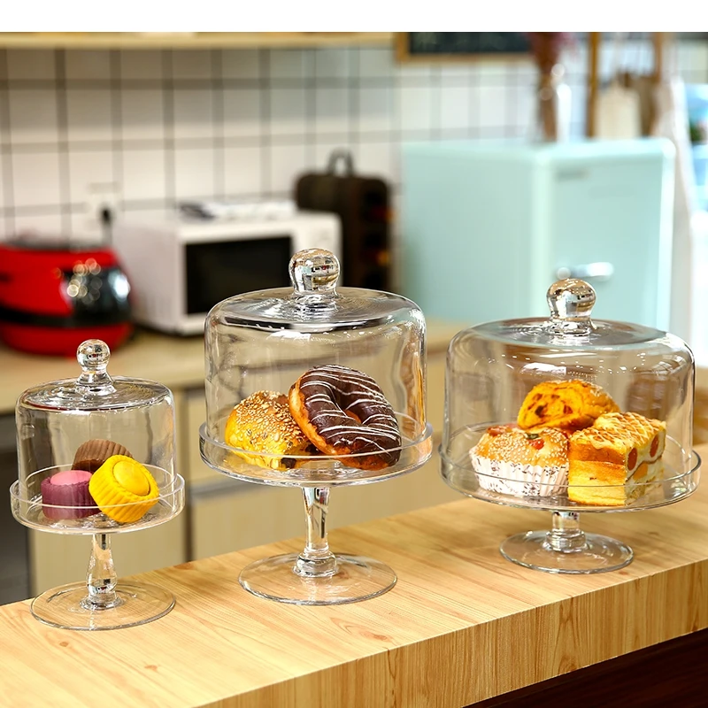 

Tall Glass Cake Plate with Lid Transparent Fruit Party Dessert Display Stand Tasting Home Decoration Ornaments
