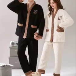 Couple Sleepwear Set Womens Nightwear Nightdress Pijamaa Winter Negligee Cardigan Suit 2pieces Pyjamas Set Couple Pajamas Cute