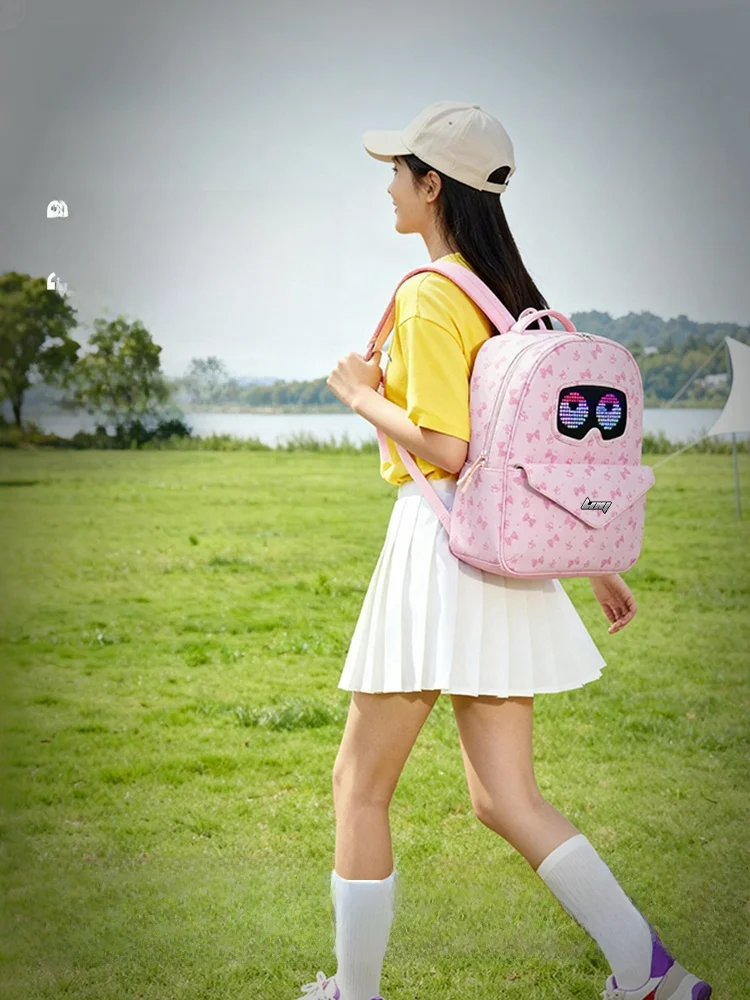 

Creative Glowing PU Backpack Lightweight T10 Smart Control Screen Casual Leisure Bag for Teenage Girls Student Bookbag Gift