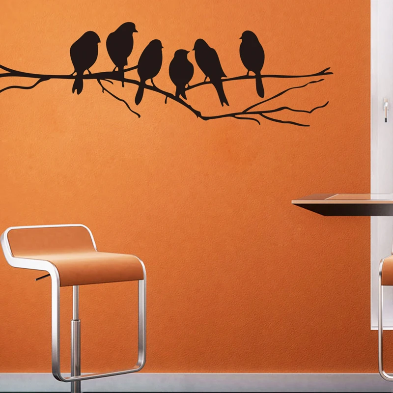 Cute Little Bird on the Tree Branch Vinyl Mural Stickers on the Door Wall for Home Decoration Aesthetic Room Black Carved Decals