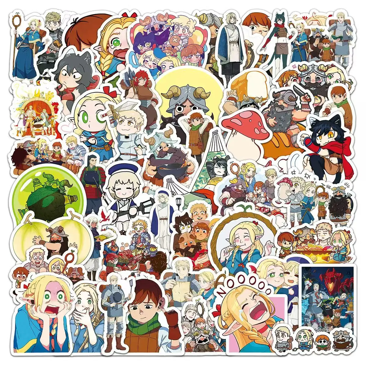  50pcs Anime Dungeon Meshi Fantasy Stickers Cute Marcille Laios  Delicious in Dungeon Waterproof Decals for Laptop Skateboard