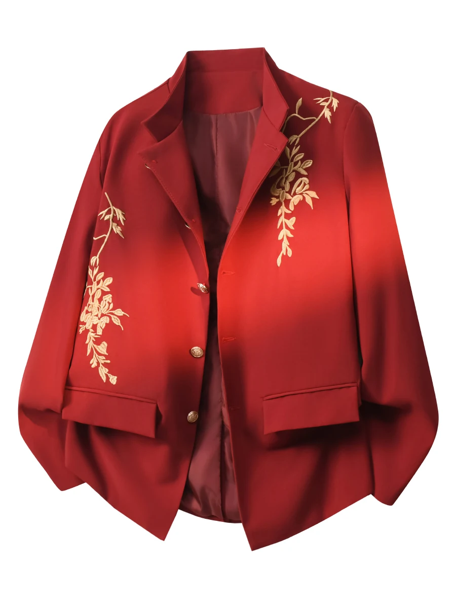 

New Chinese Style Embroidered Loose Fit Stand Collar Men's And Women's Spring Autumn Casual Suit Jacket Handsome And Cool