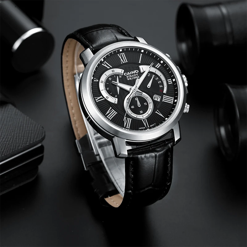 남성용 고급 가죽 쿼츠 시계, 탑 브랜드 캐주얼 스포츠 비즈니스 크로노그래프 방수 날짜 달력 손목시계