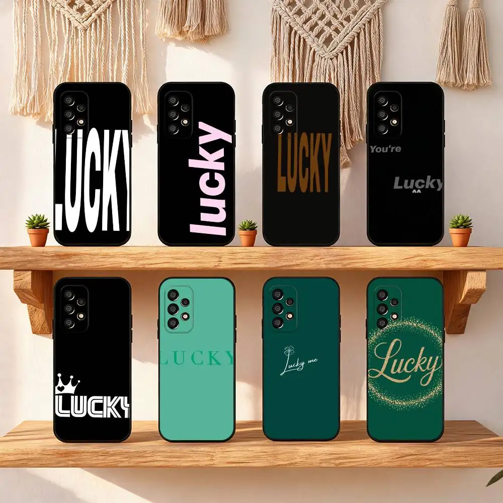 English Word Lucky Phone Case For Samsung Galaxy S25 S24 S23 S22 S21 S20 S10 S10E Ultra Plus FE Note 20 Ultra Black Cover