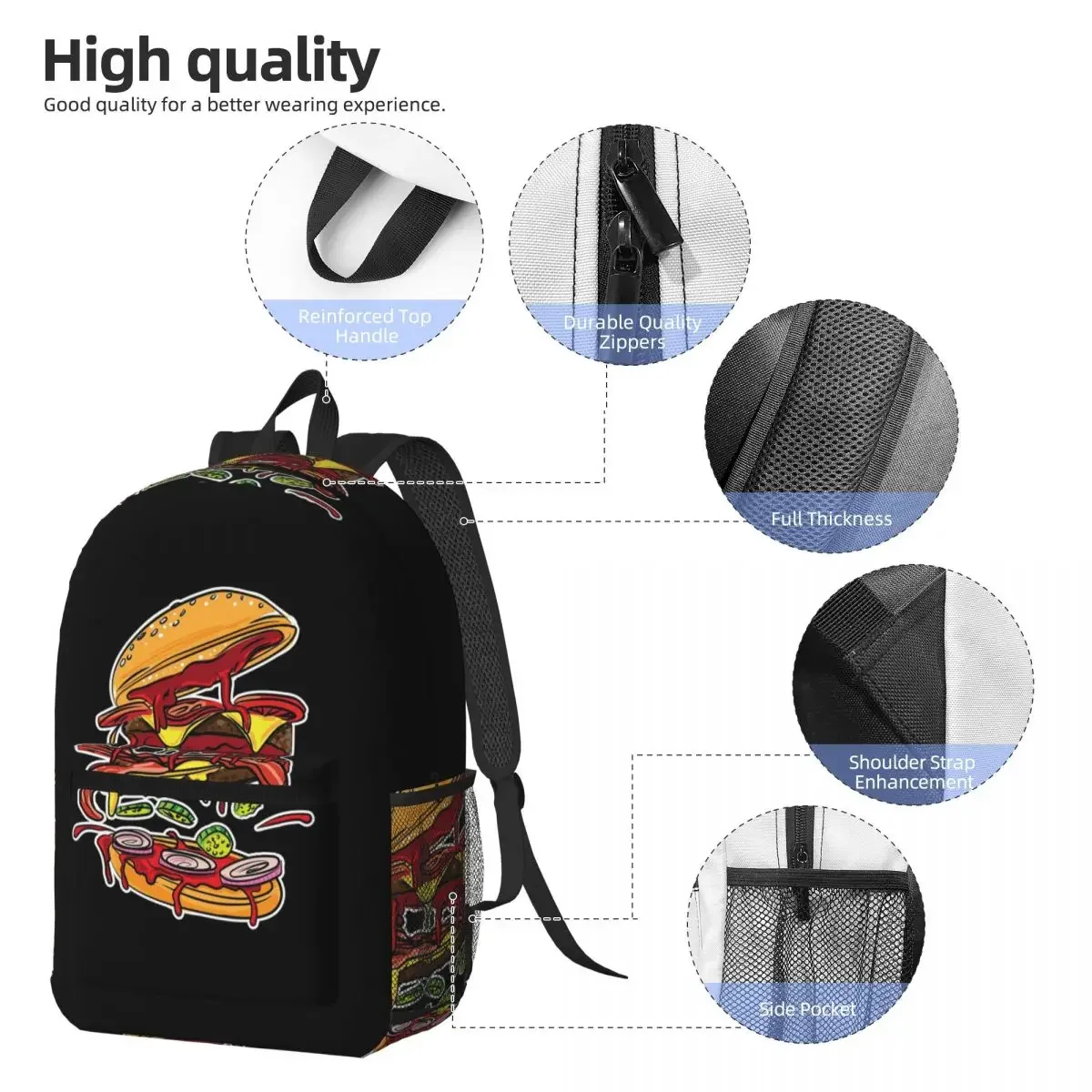 Double Decker Burger Backpack Daypack Large Capacity Boys Girls BookBag School Bag Shoulder Bags for Men Women