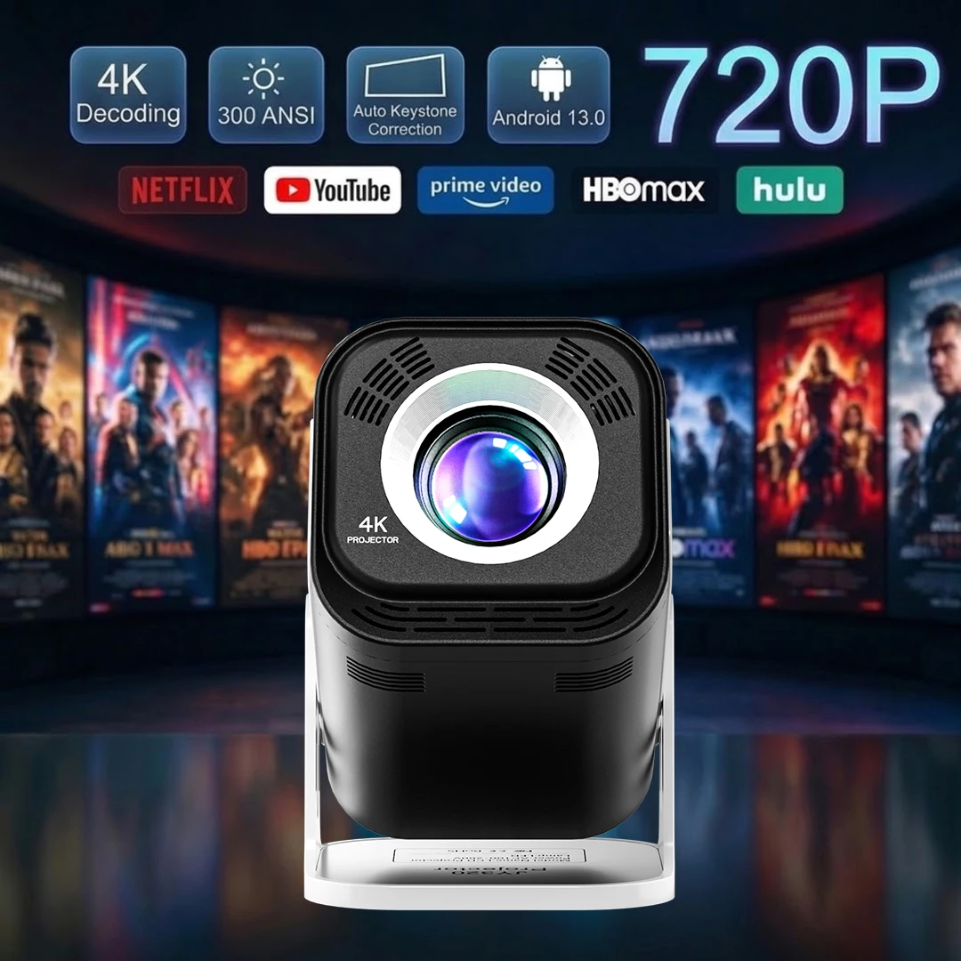 4K Decoding Protable Projector 720P Native Android 13.0 Support 180° Rotation Build-in Speaker Home Theater Video Proyector