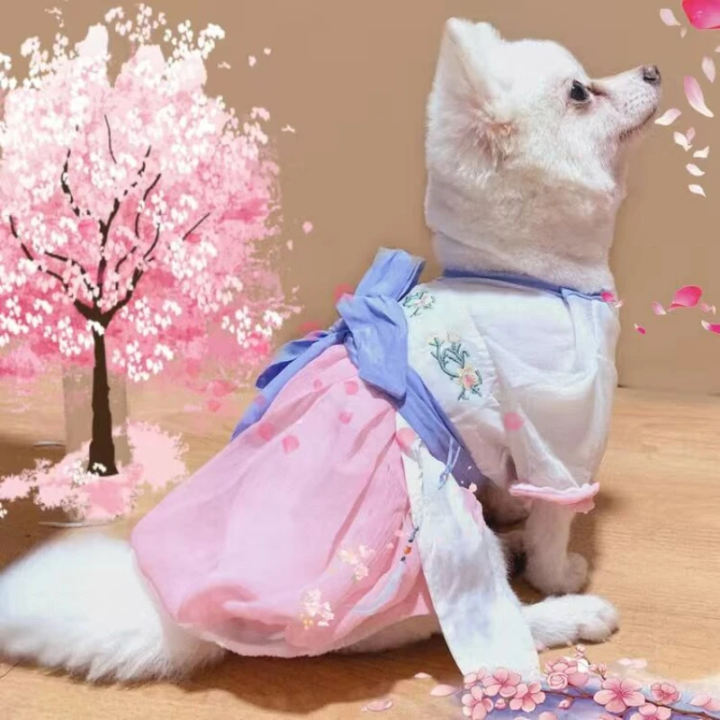 Original Pet Hanfu Thin Summer Clothes, Chinese Ancient Style Traditional Costume for Small Dogs Teddy Cat Pet Outfit